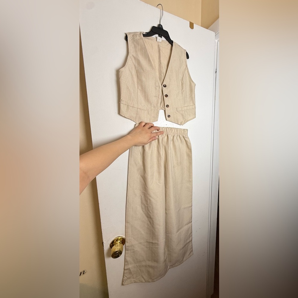 Tan Skirt Set with Vest